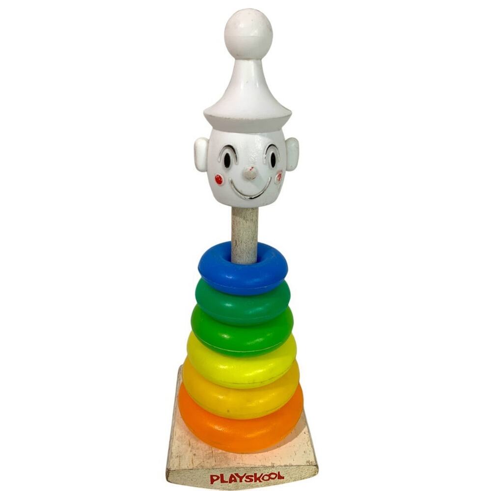 1960s Playskool Teach a Tot Stacking Clown Toy Incomplete Rocking Rainbow